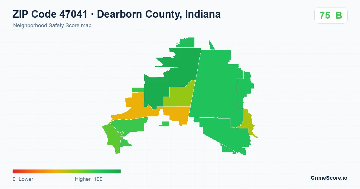 ZIP Code 47041 in Dearborn County, Indiana neighborhood Safety Score map
