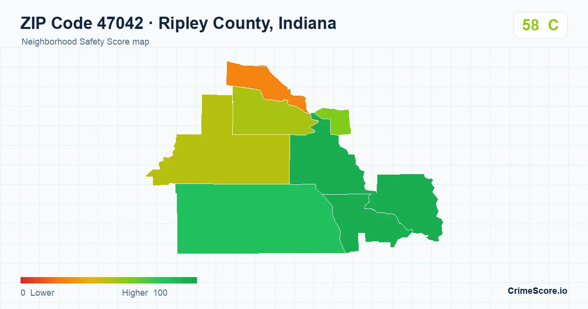 ZIP Code 47042 in Ripley County, Indiana neighborhood Safety Score map
