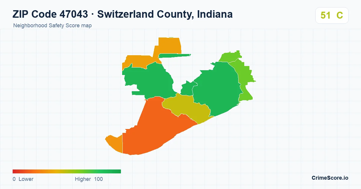 ZIP Code 47043 in Switzerland County, Indiana neighborhood Safety Score map