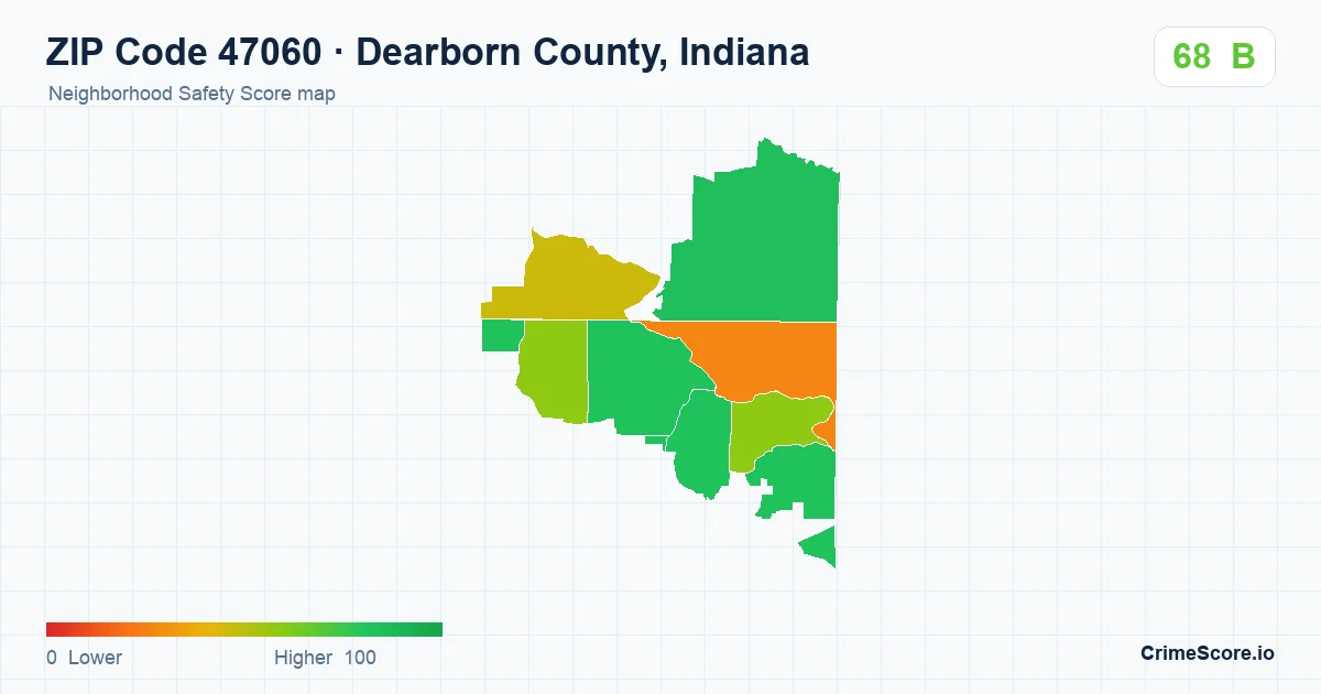 ZIP Code 47060 in Dearborn County, Indiana neighborhood Safety Score map