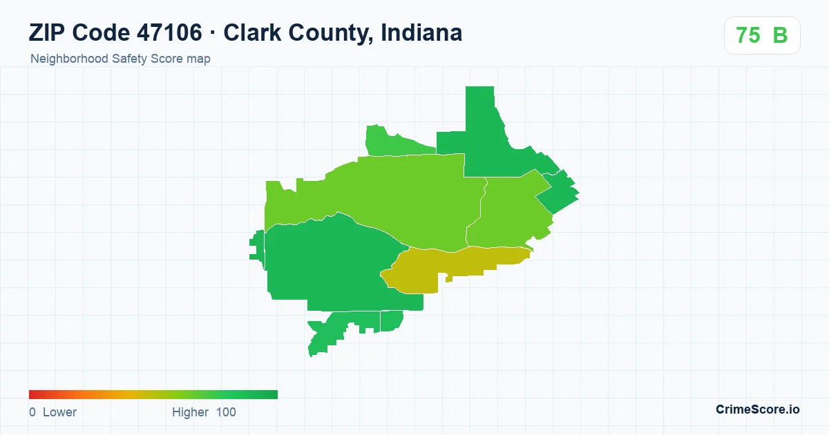 ZIP Code 47106 in Clark County, Indiana neighborhood Safety Score map