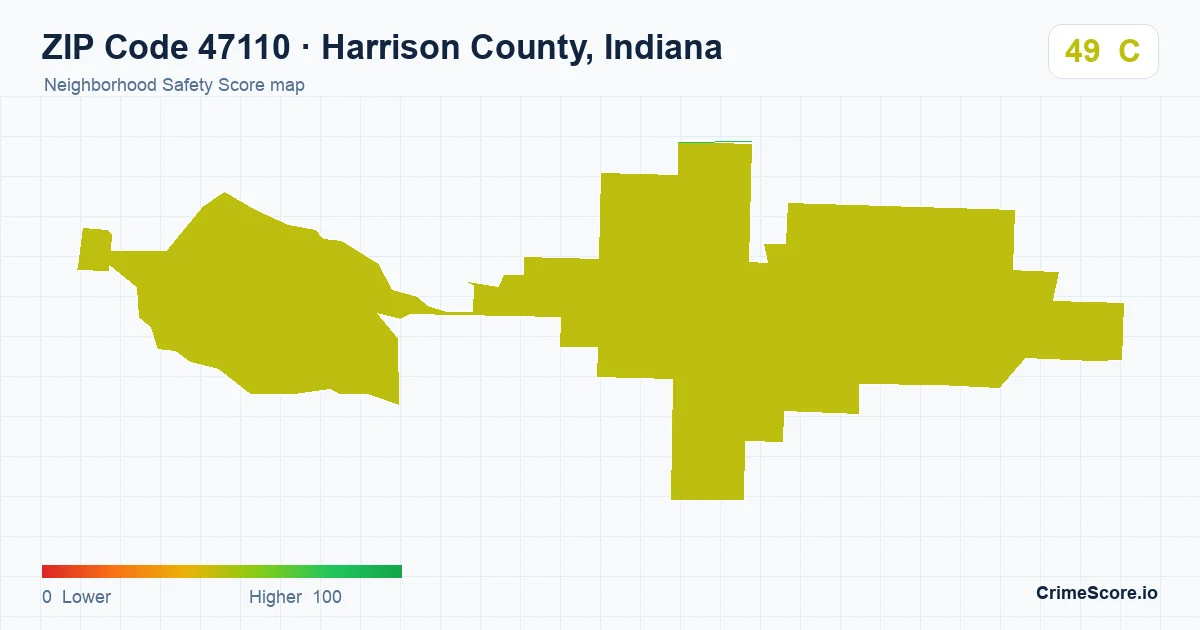 ZIP Code 47110 in Harrison County, Indiana neighborhood Safety Score map