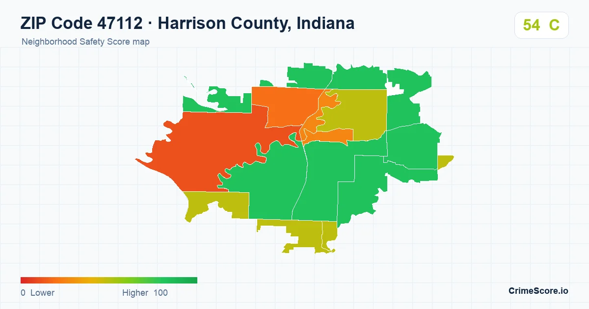 ZIP Code 47112 in Harrison County, Indiana neighborhood Safety Score map