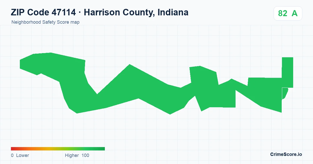 ZIP Code 47114 in Harrison County, Indiana neighborhood Safety Score map