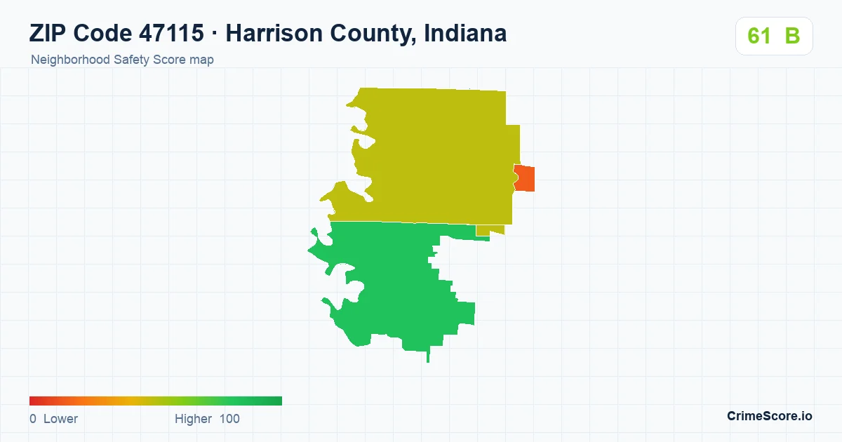 ZIP Code 47115 in Harrison County, Indiana neighborhood Safety Score map