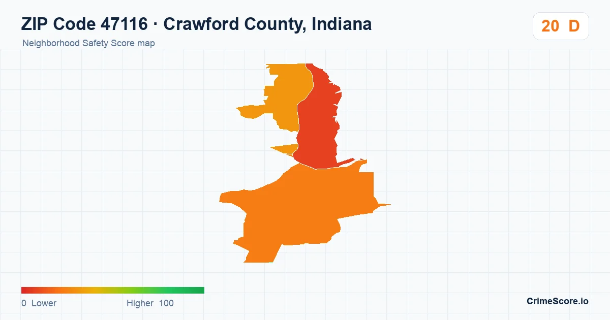 ZIP Code 47116 in Crawford County, Indiana neighborhood Safety Score map