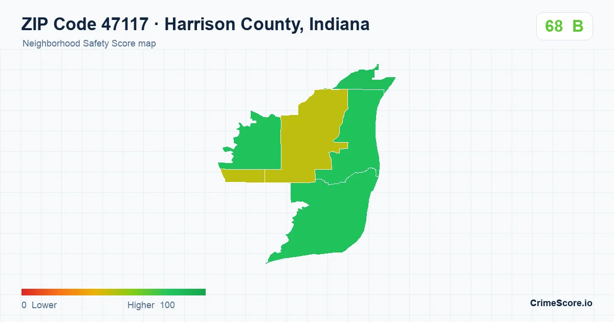 ZIP Code 47117 in Harrison County, Indiana neighborhood Safety Score map