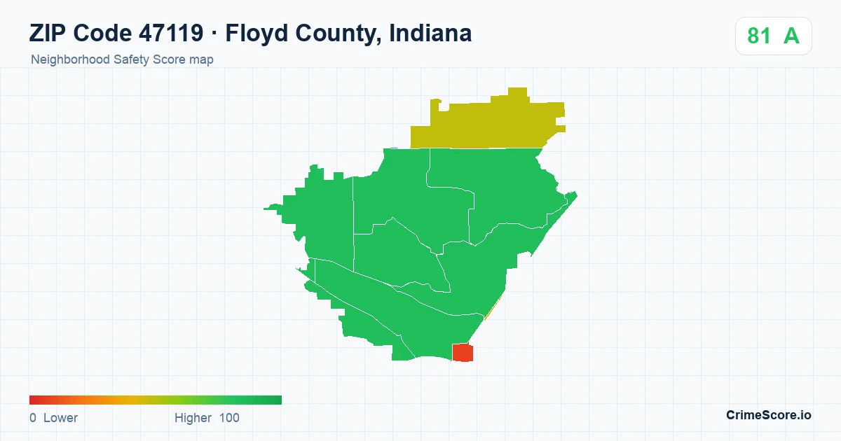 ZIP Code 47119 in Floyd County, Indiana neighborhood Safety Score map