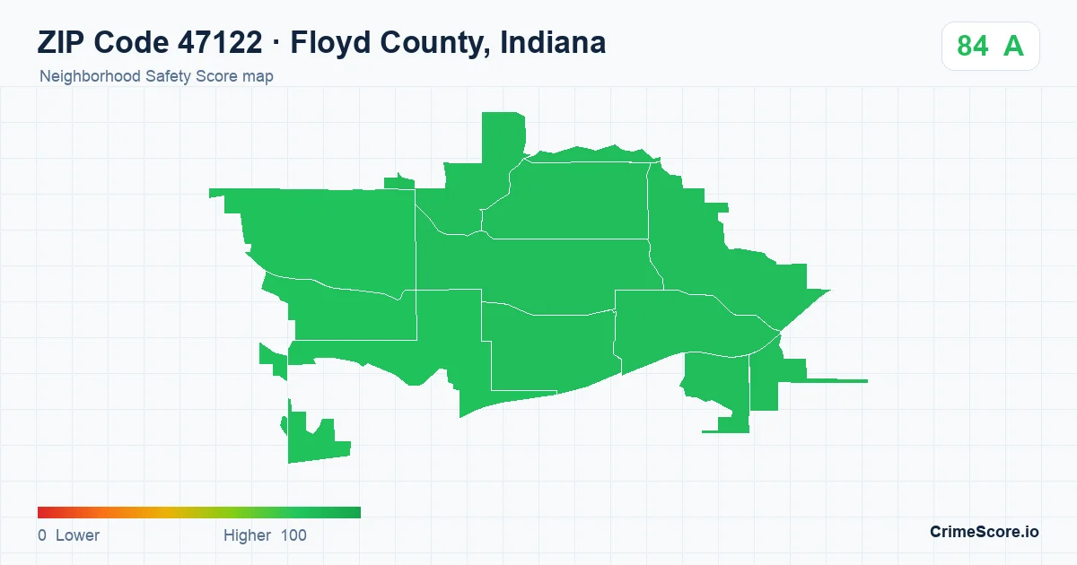 ZIP Code 47122 in Floyd County, Indiana neighborhood Safety Score map