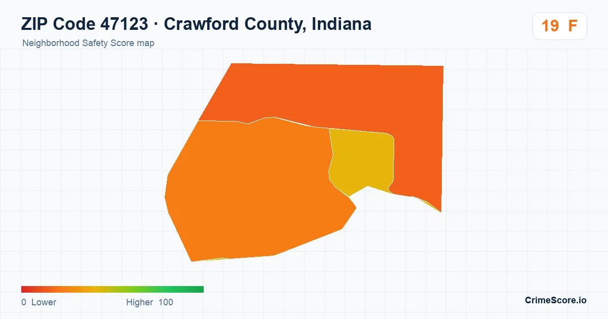 ZIP Code 47123 in Crawford County, Indiana neighborhood Safety Score map
