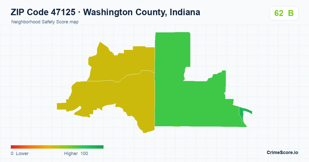 ZIP Code 47125 in Washington County, Indiana neighborhood Safety Score map