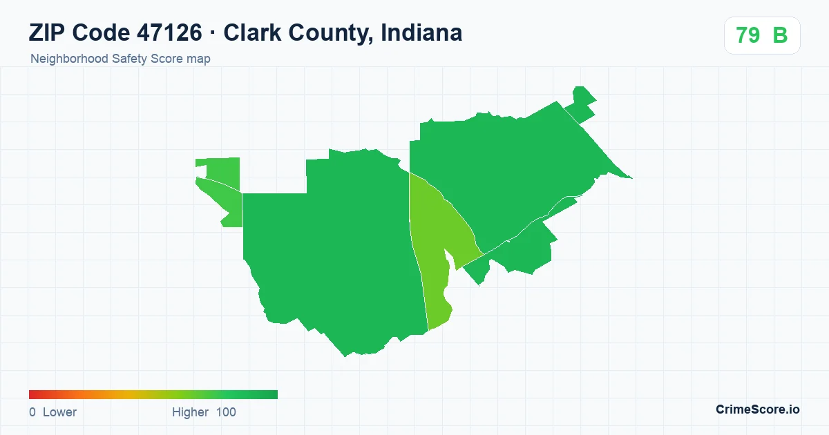 ZIP Code 47126 in Clark County, Indiana neighborhood Safety Score map