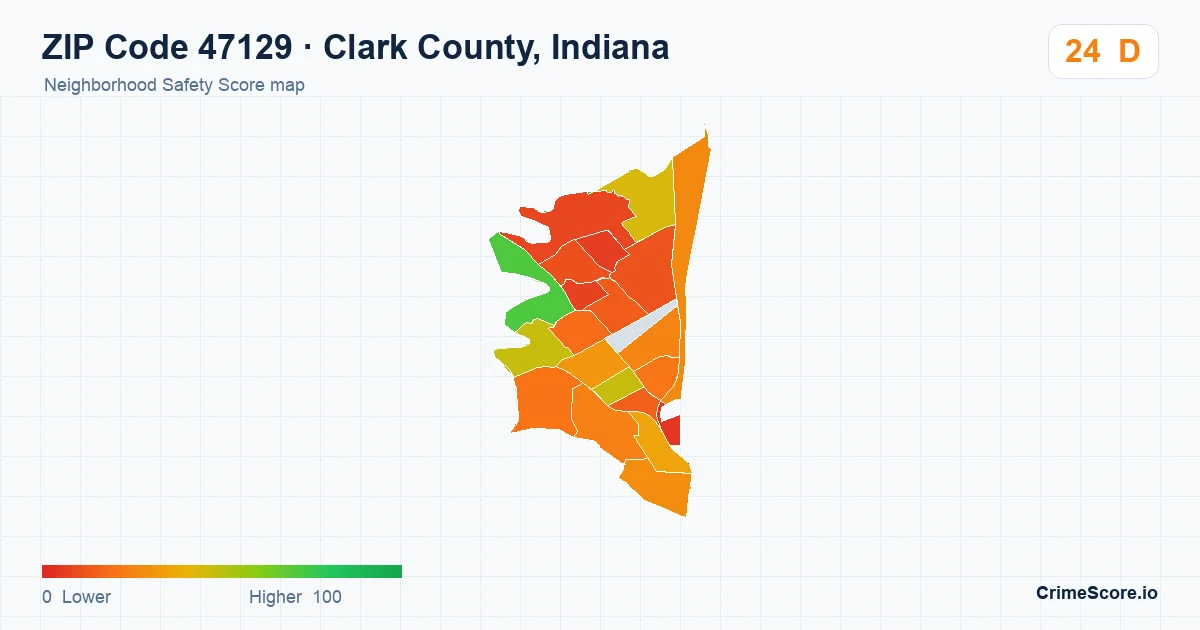 ZIP Code 47129 in Clark County, Indiana neighborhood Safety Score map