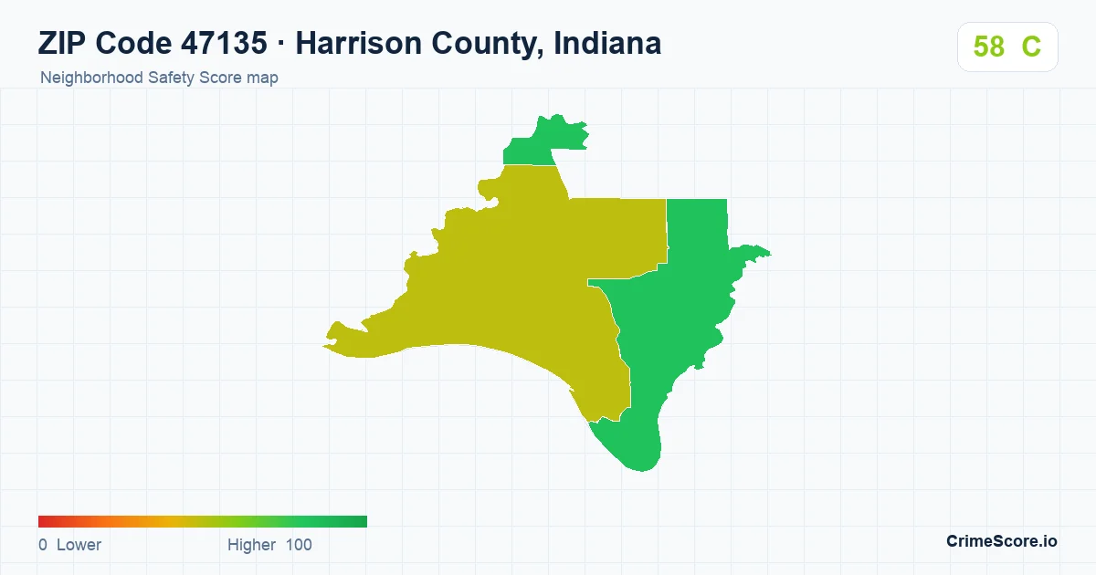 ZIP Code 47135 in Harrison County, Indiana neighborhood Safety Score map
