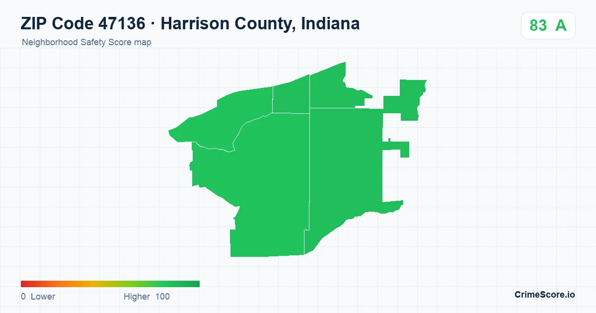 ZIP Code 47136 in Harrison County, Indiana neighborhood Safety Score map