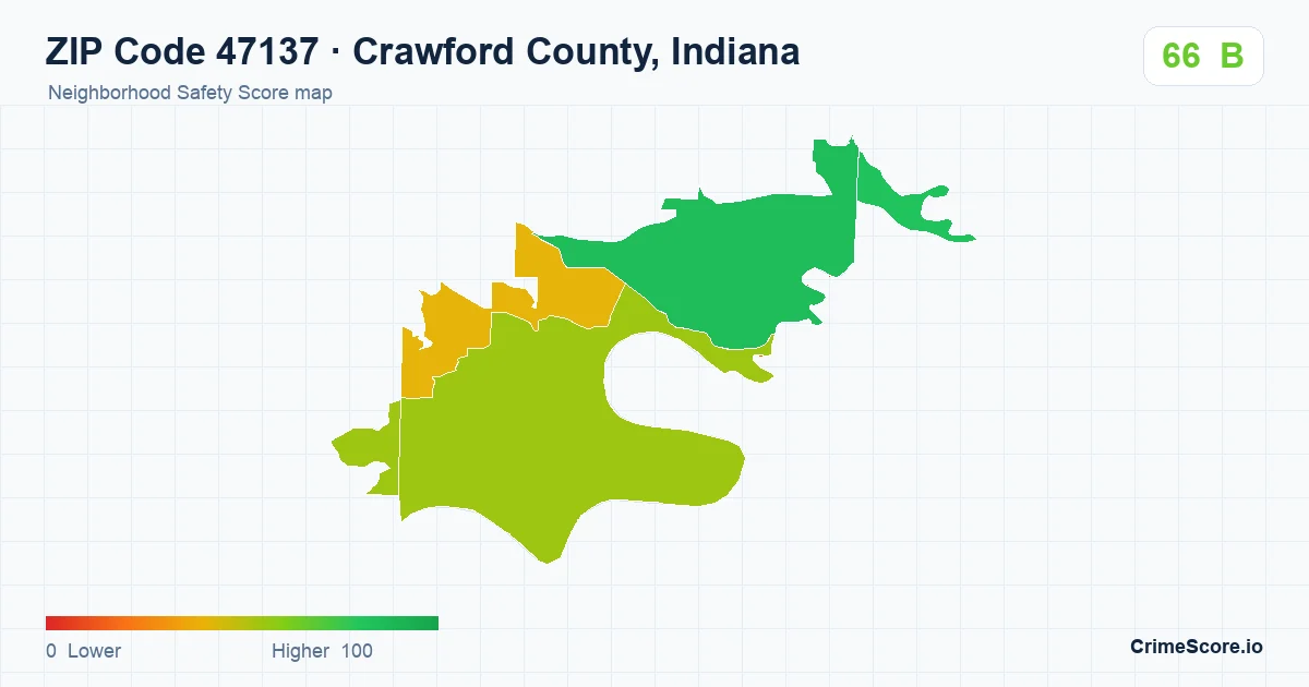 ZIP Code 47137 in Crawford County, Indiana neighborhood Safety Score map