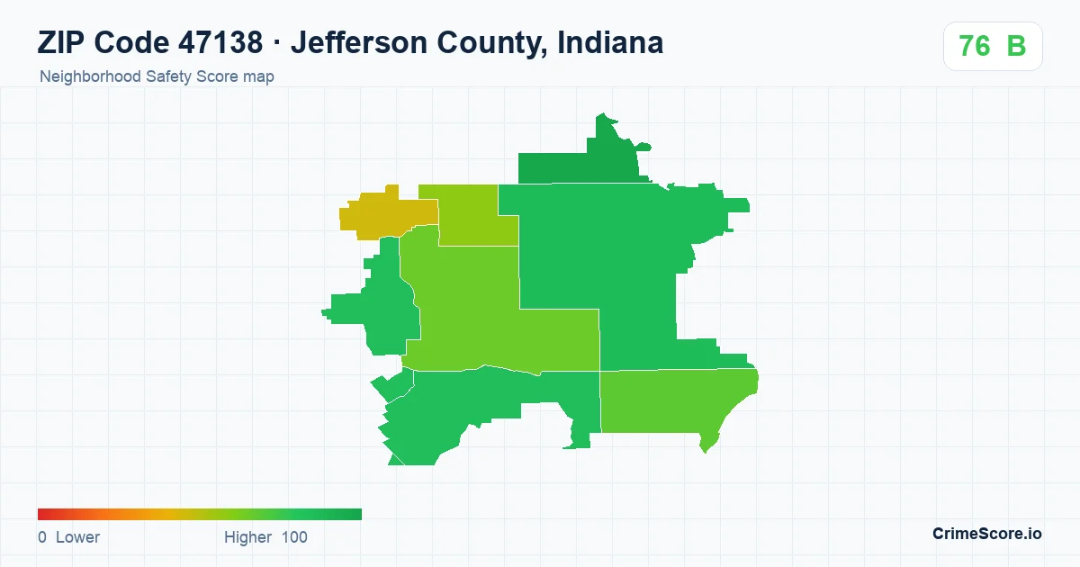 ZIP Code 47138 in Jefferson County, Indiana neighborhood Safety Score map