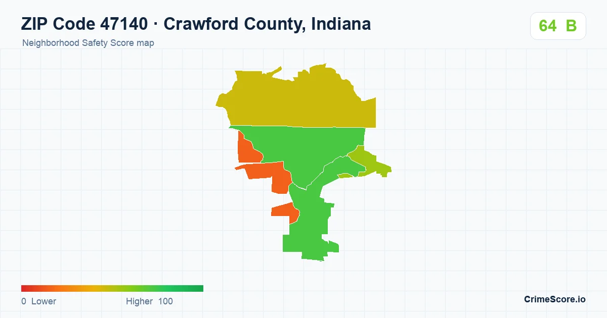 ZIP Code 47140 in Crawford County, Indiana neighborhood Safety Score map