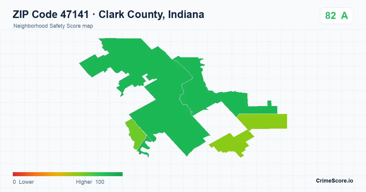 ZIP Code 47141 in Clark County, Indiana neighborhood Safety Score map