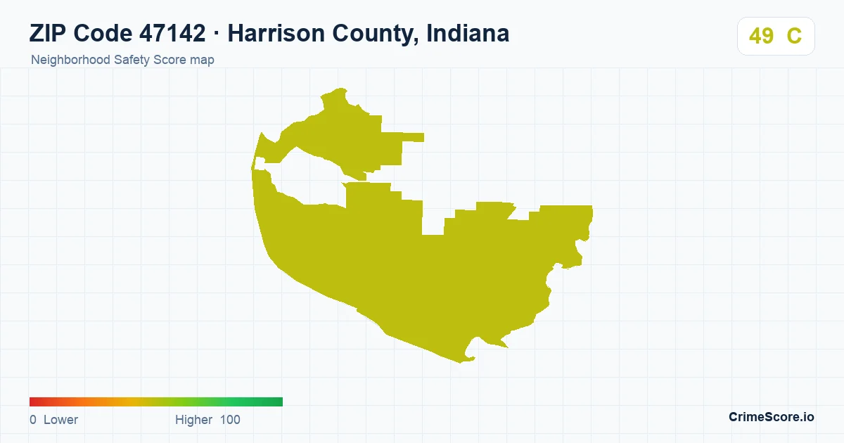 ZIP Code 47142 in Harrison County, Indiana neighborhood Safety Score map