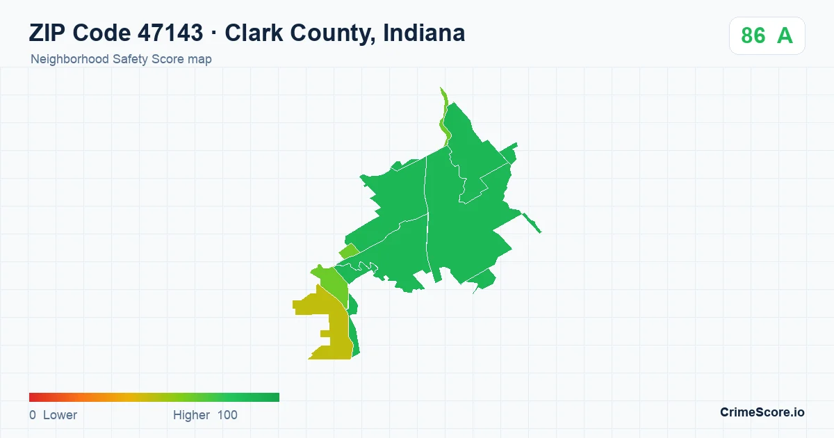 ZIP Code 47143 in Clark County, Indiana neighborhood Safety Score map