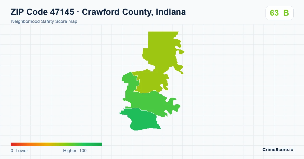 ZIP Code 47145 in Crawford County, Indiana neighborhood Safety Score map