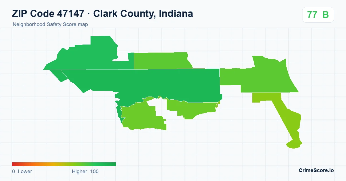 ZIP Code 47147 in Clark County, Indiana neighborhood Safety Score map