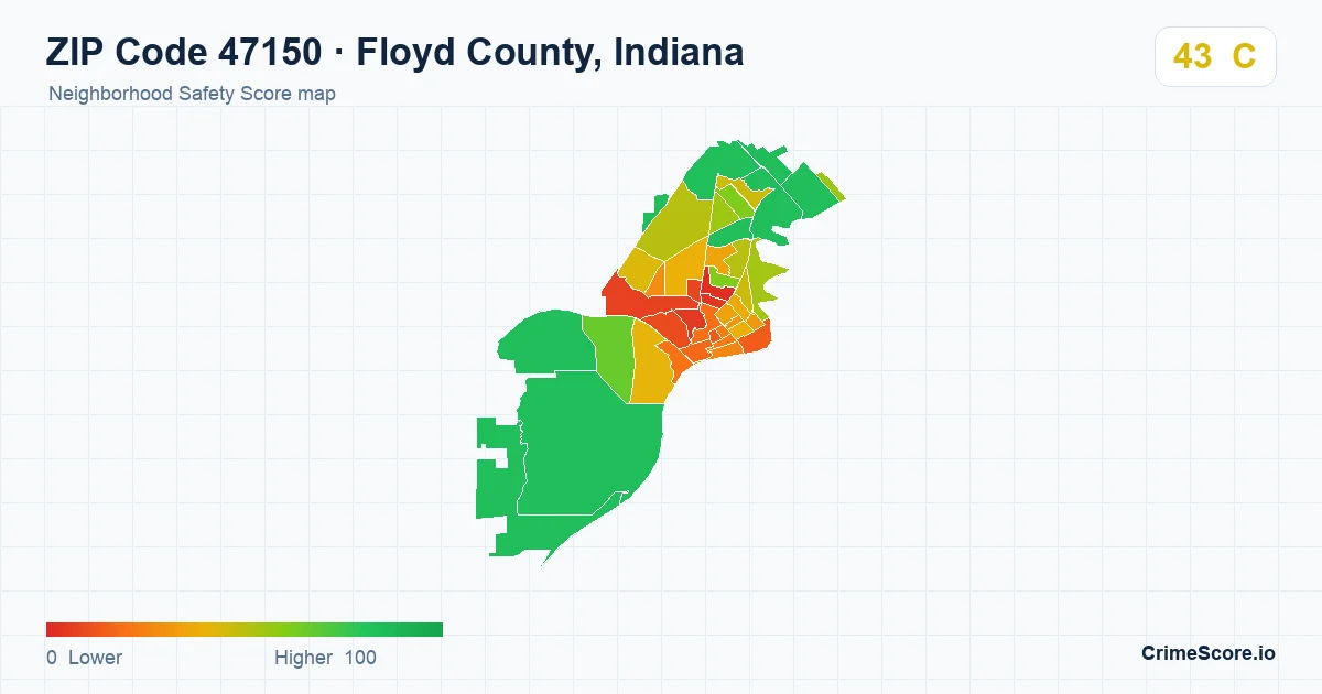 ZIP Code 47150 in Floyd County, Indiana neighborhood Safety Score map