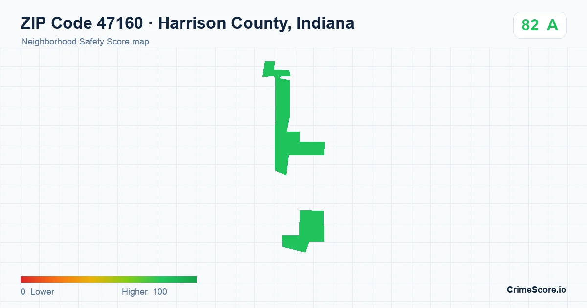 ZIP Code 47160 in Harrison County, Indiana neighborhood Safety Score map