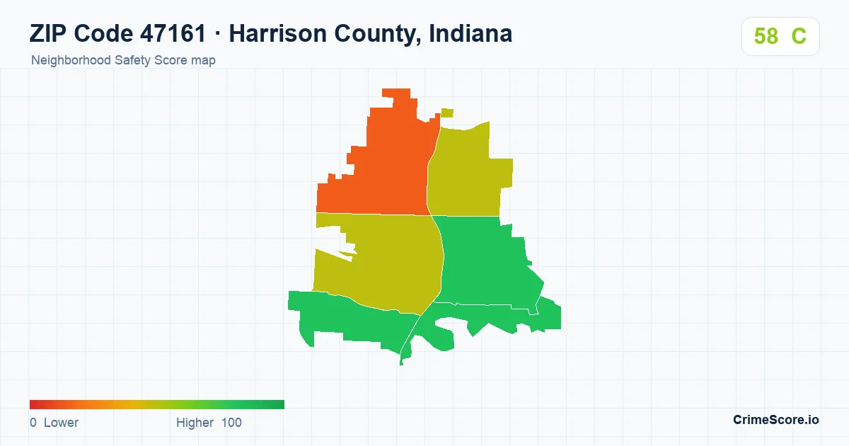 ZIP Code 47161 in Harrison County, Indiana neighborhood Safety Score map
