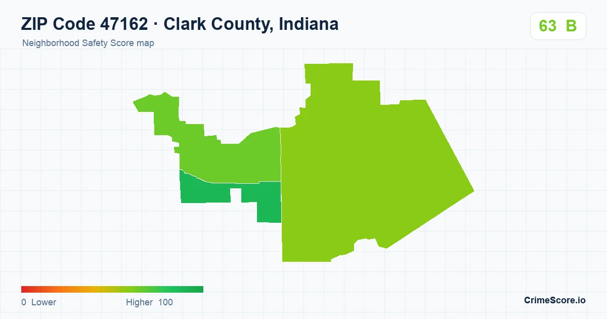 ZIP Code 47162 in Clark County, Indiana neighborhood Safety Score map