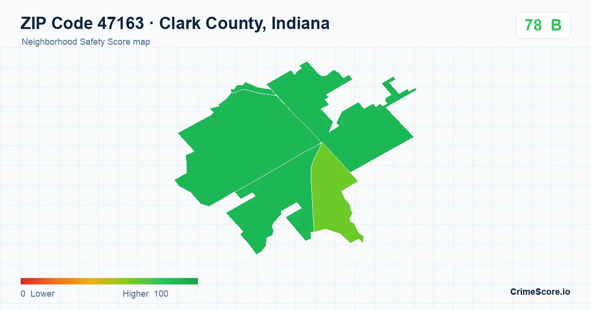 ZIP Code 47163 in Clark County, Indiana neighborhood Safety Score map