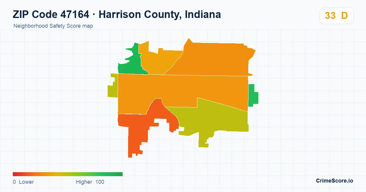 ZIP Code 47164 in Harrison County, Indiana neighborhood Safety Score map