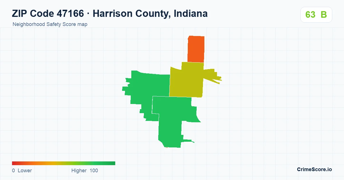 ZIP Code 47166 in Harrison County, Indiana neighborhood Safety Score map