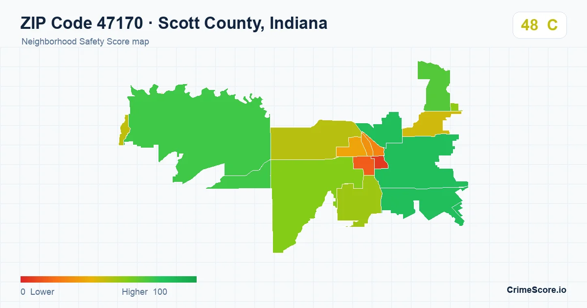 ZIP Code 47170 in Scott County, Indiana neighborhood Safety Score map