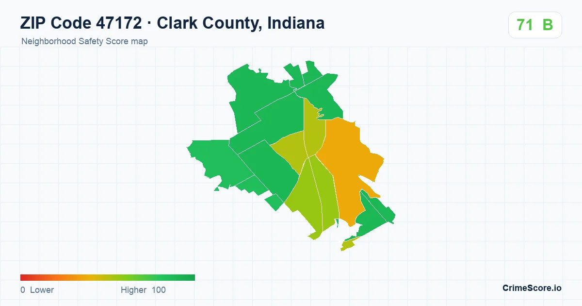 ZIP Code 47172 in Clark County, Indiana neighborhood Safety Score map