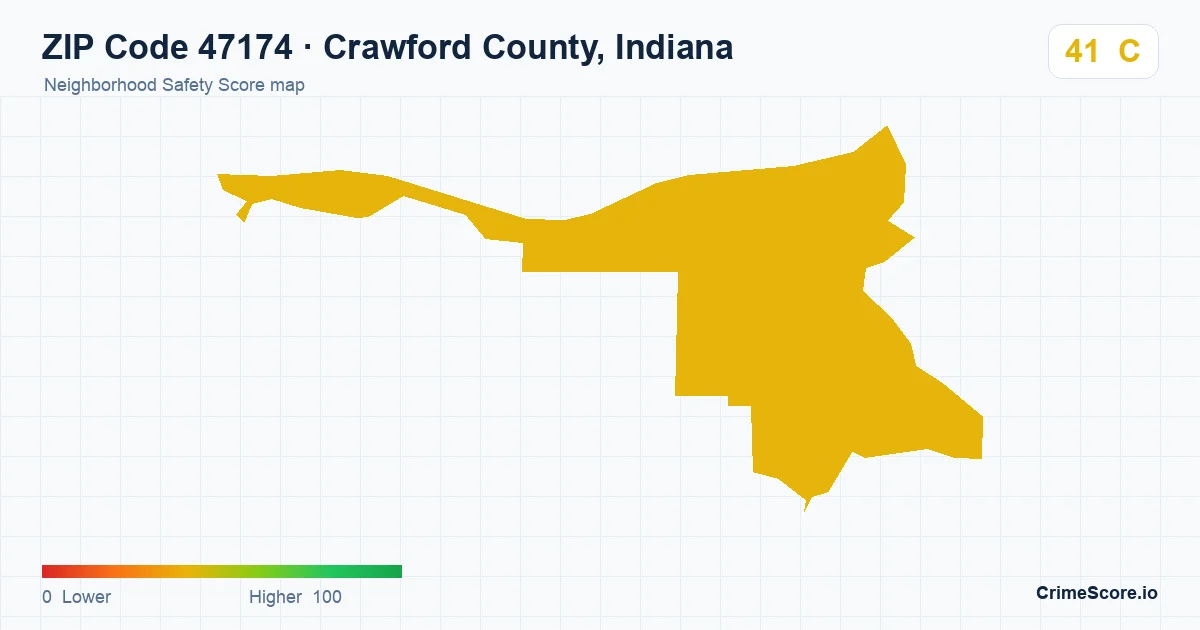 ZIP Code 47174 in Crawford County, Indiana neighborhood Safety Score map