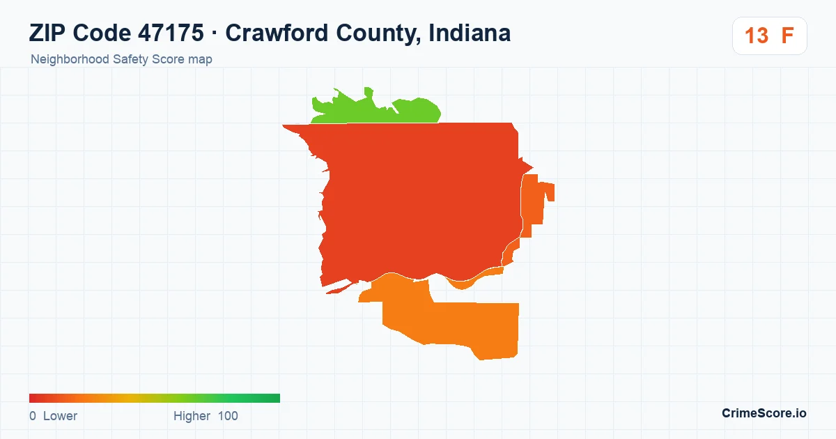 ZIP Code 47175 in Crawford County, Indiana neighborhood Safety Score map