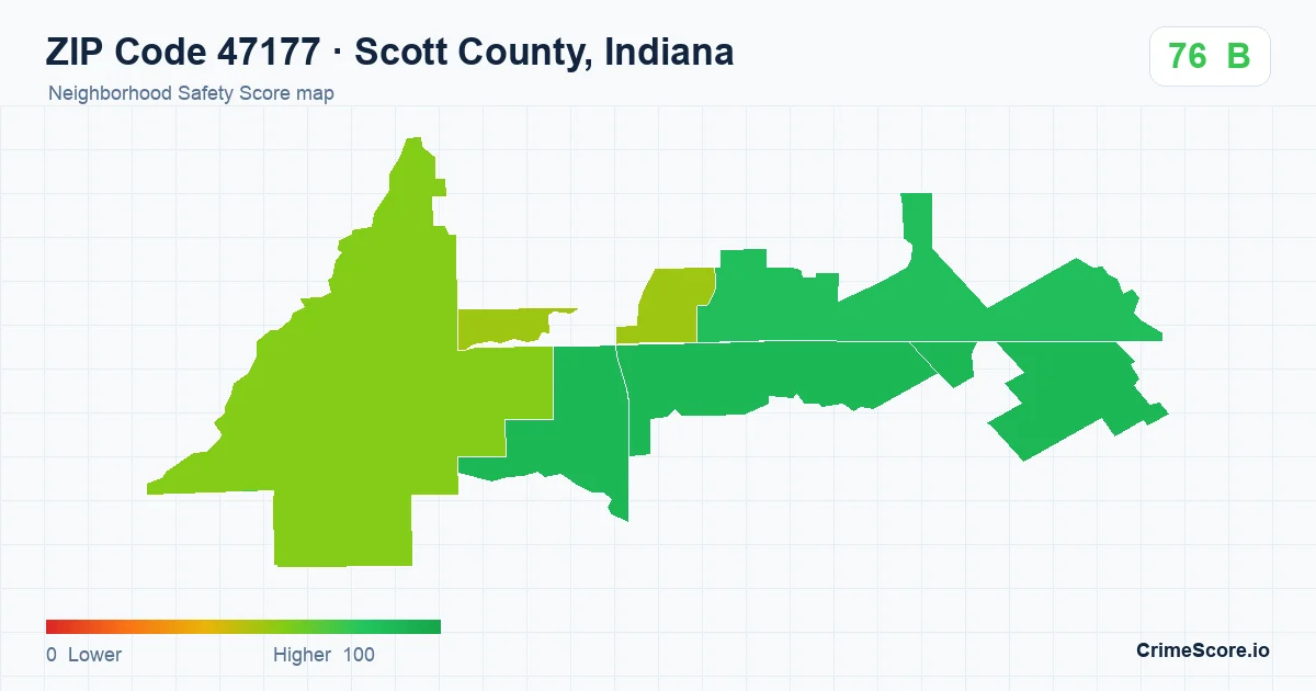 ZIP Code 47177 in Scott County, Indiana neighborhood Safety Score map