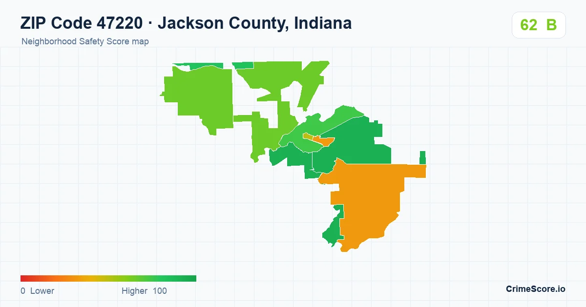 ZIP Code 47220 in Jackson County, Indiana neighborhood Safety Score map