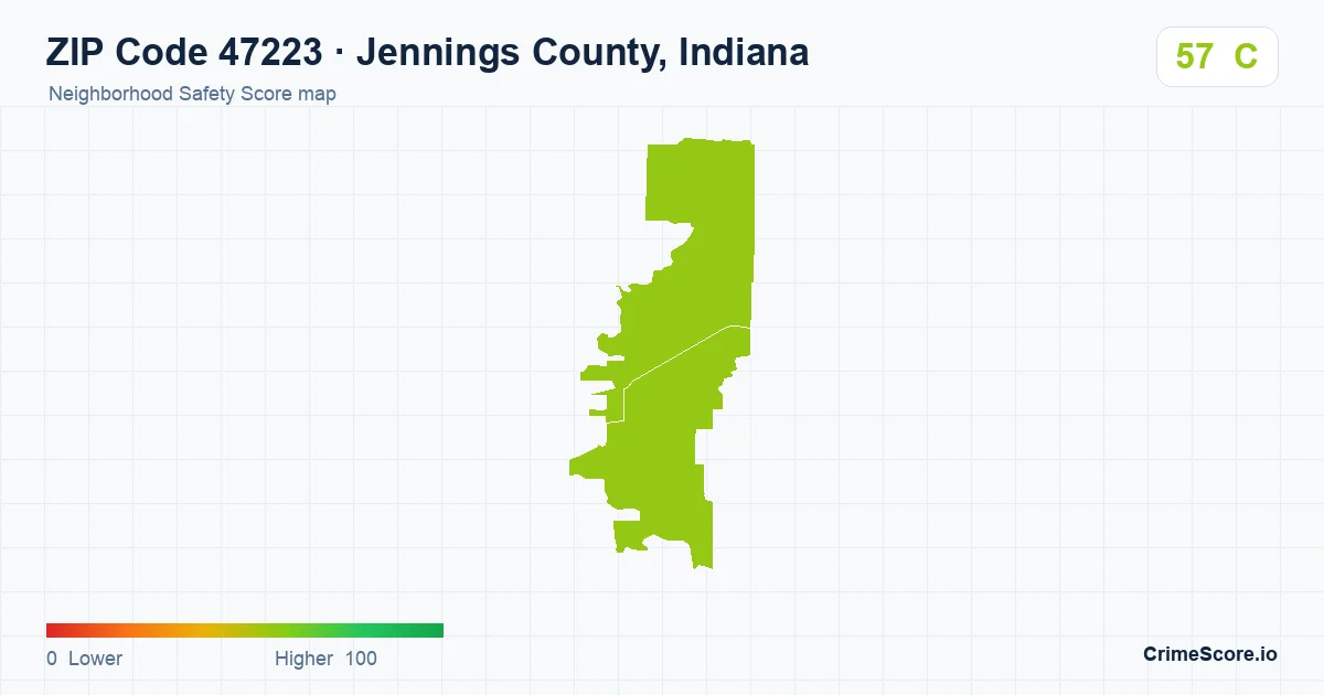 ZIP Code 47223 in Jennings County, Indiana neighborhood Safety Score map