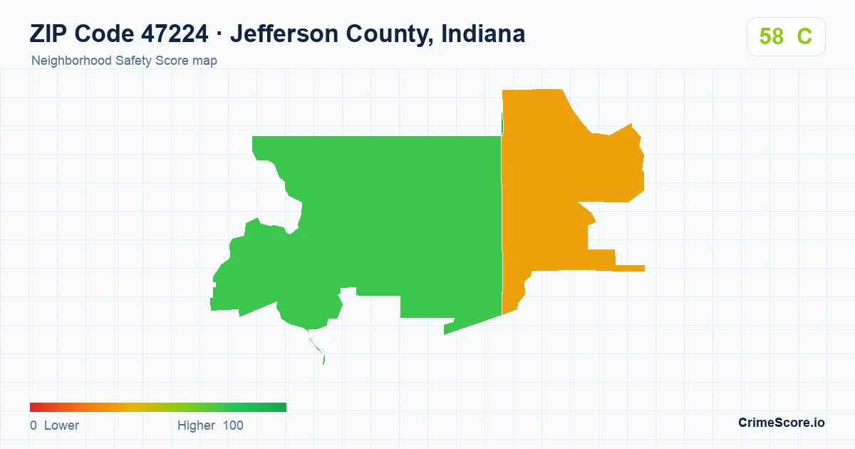ZIP Code 47224 in Jefferson County, Indiana neighborhood Safety Score map
