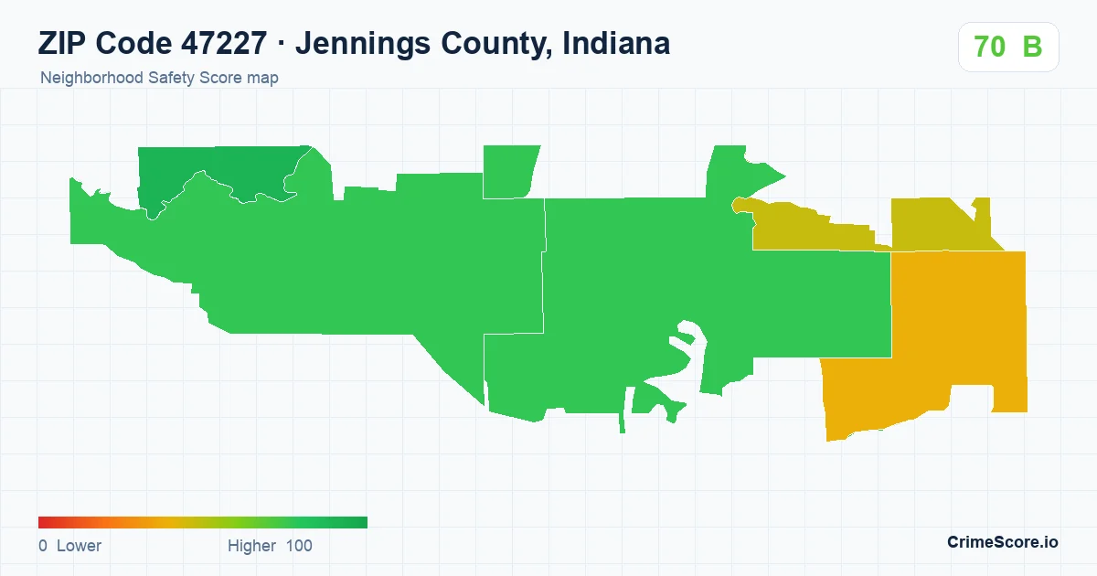 ZIP Code 47227 in Jennings County, Indiana neighborhood Safety Score map