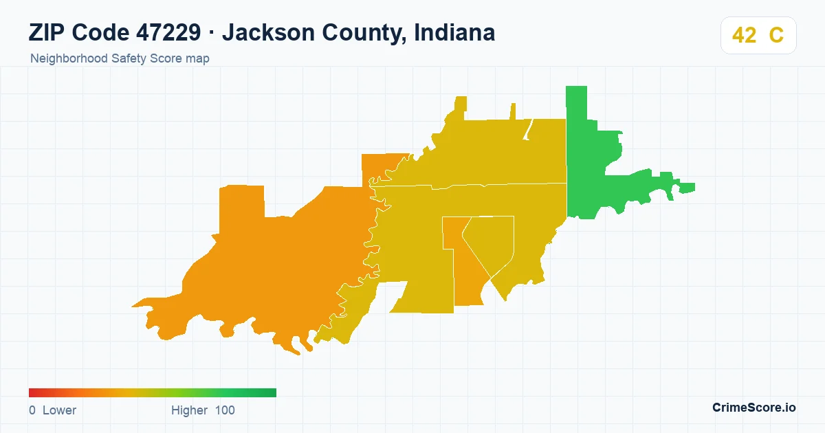 ZIP Code 47229 in Jackson County, Indiana neighborhood Safety Score map