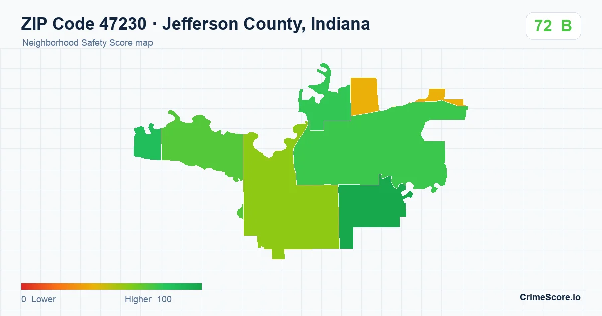ZIP Code 47230 in Jefferson County, Indiana neighborhood Safety Score map