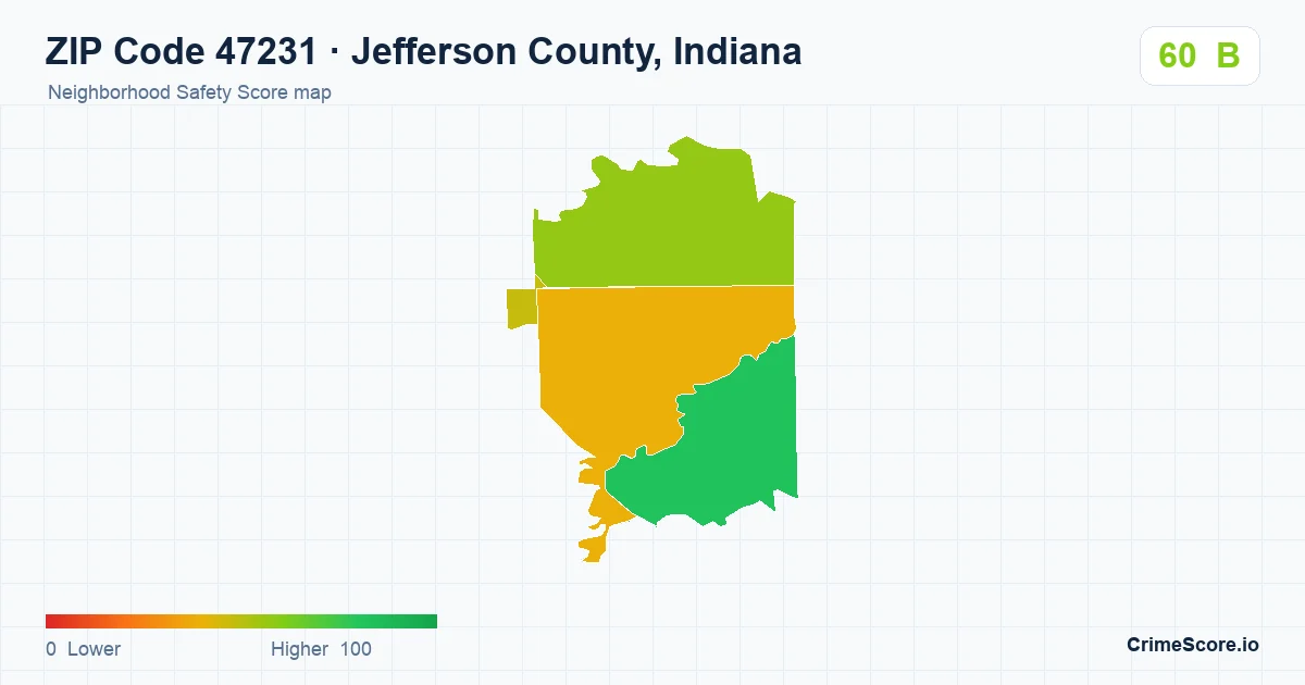 ZIP Code 47231 in Jefferson County, Indiana neighborhood Safety Score map