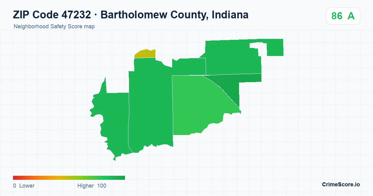 ZIP Code 47232 in Bartholomew County, Indiana neighborhood Safety Score map