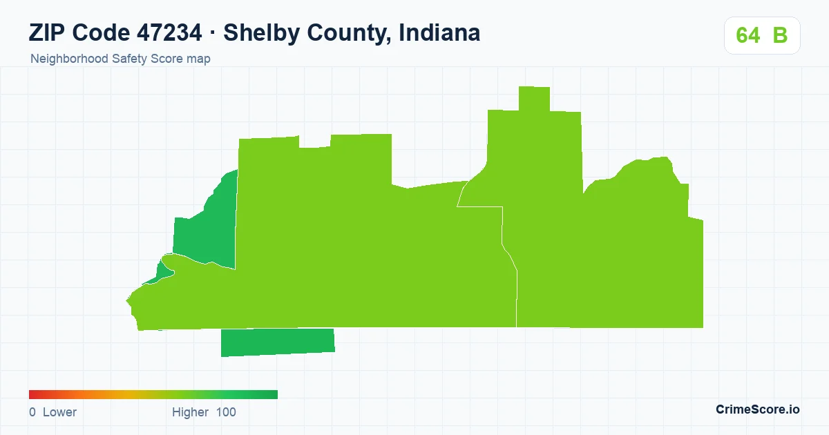 ZIP Code 47234 in Shelby County, Indiana neighborhood Safety Score map