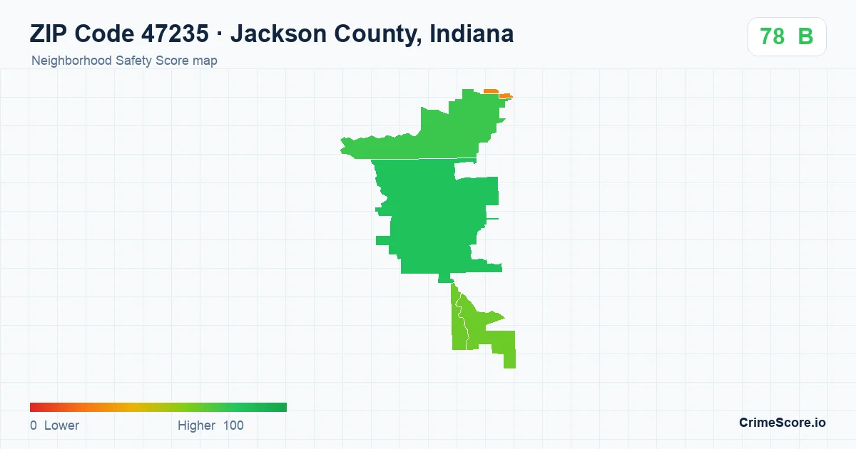 ZIP Code 47235 in Jackson County, Indiana neighborhood Safety Score map