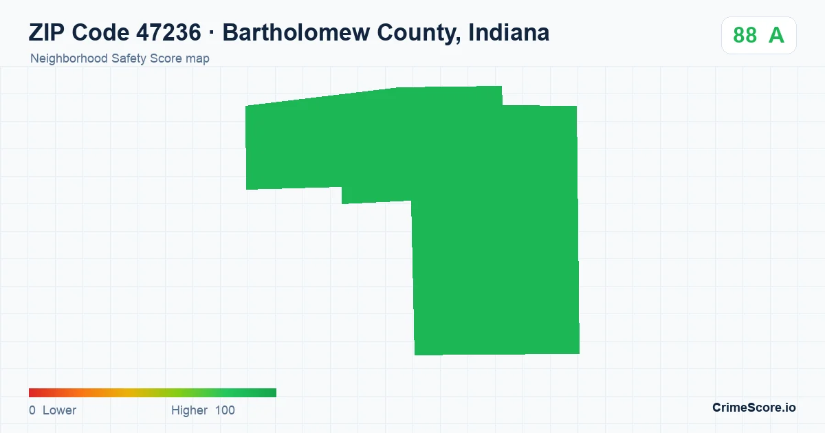 ZIP Code 47236 in Bartholomew County, Indiana neighborhood Safety Score map